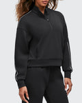 Smoofit Half-Zip White Piping Mock Neck Pullover Sweatshirts