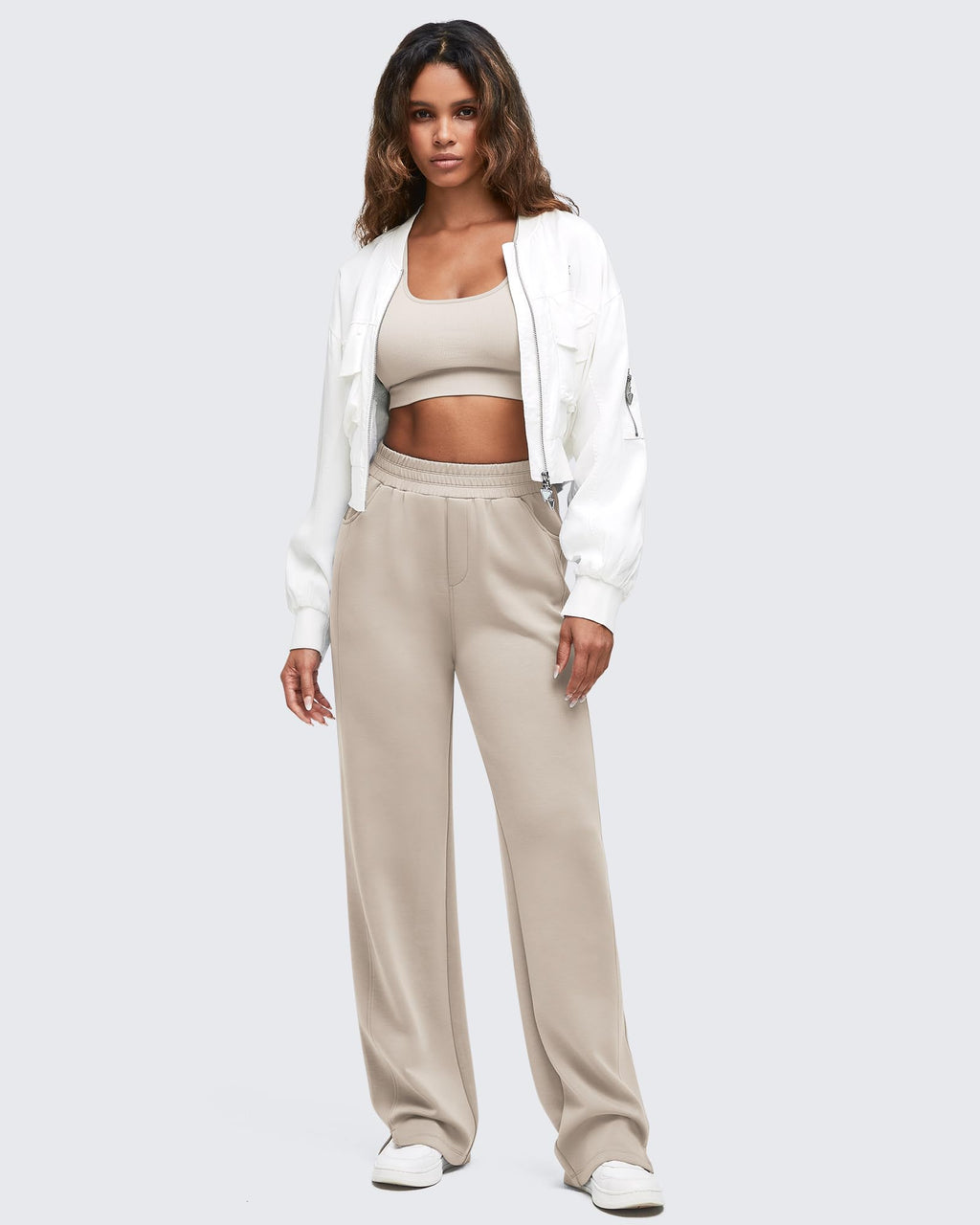 Smoofit High-Waist Side Slit Wide Leg Sweatpants