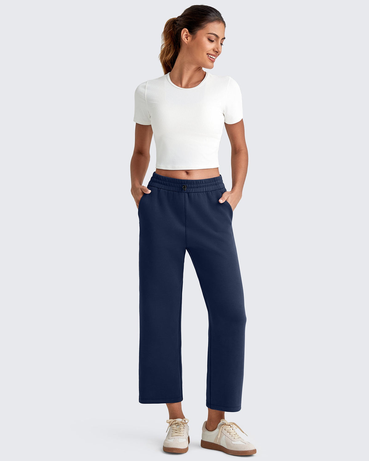 Smoofit High Waist Wide Leg Capris Pants 19''