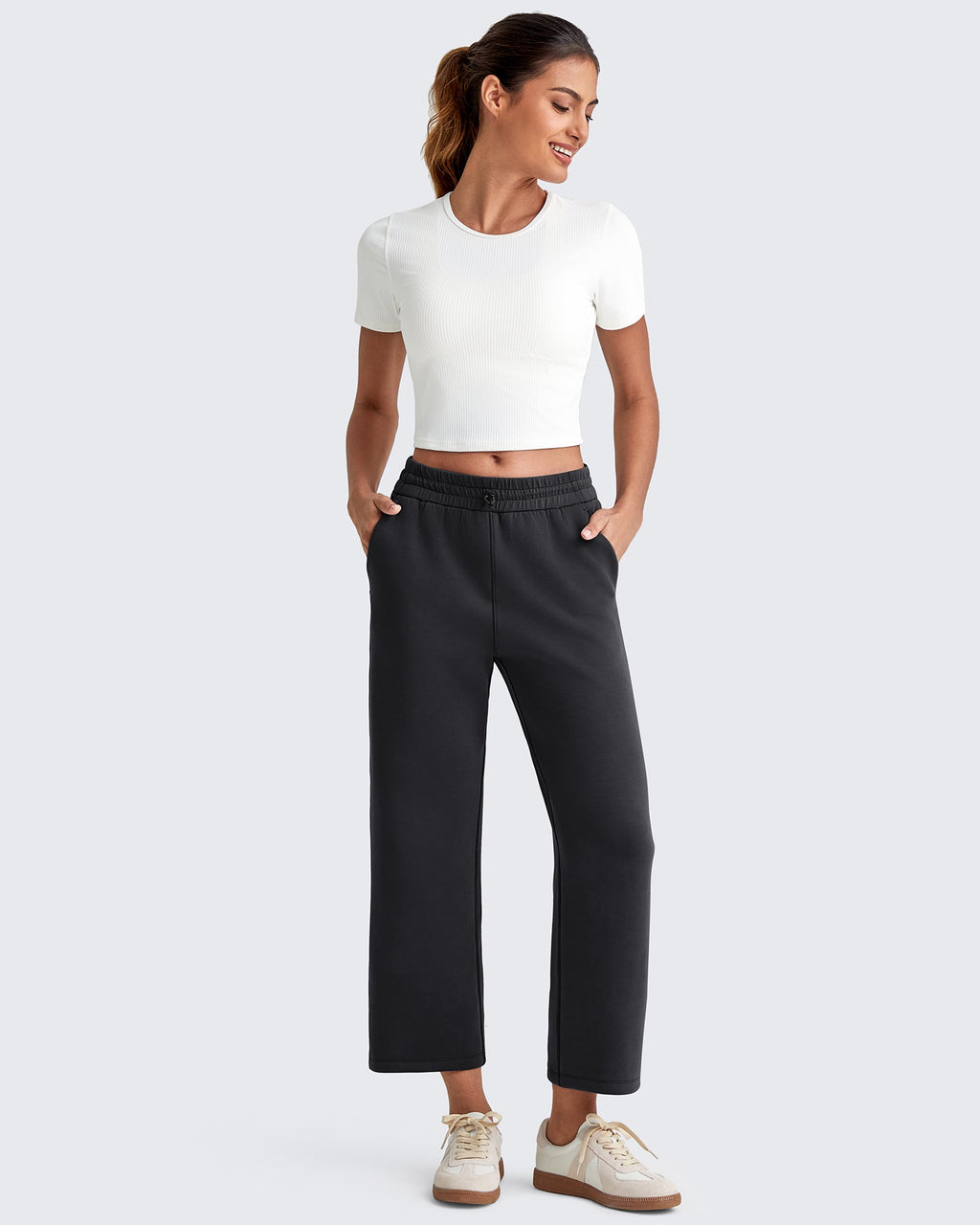 Smoofit High Waist Wide Leg Capris Pants 19''
