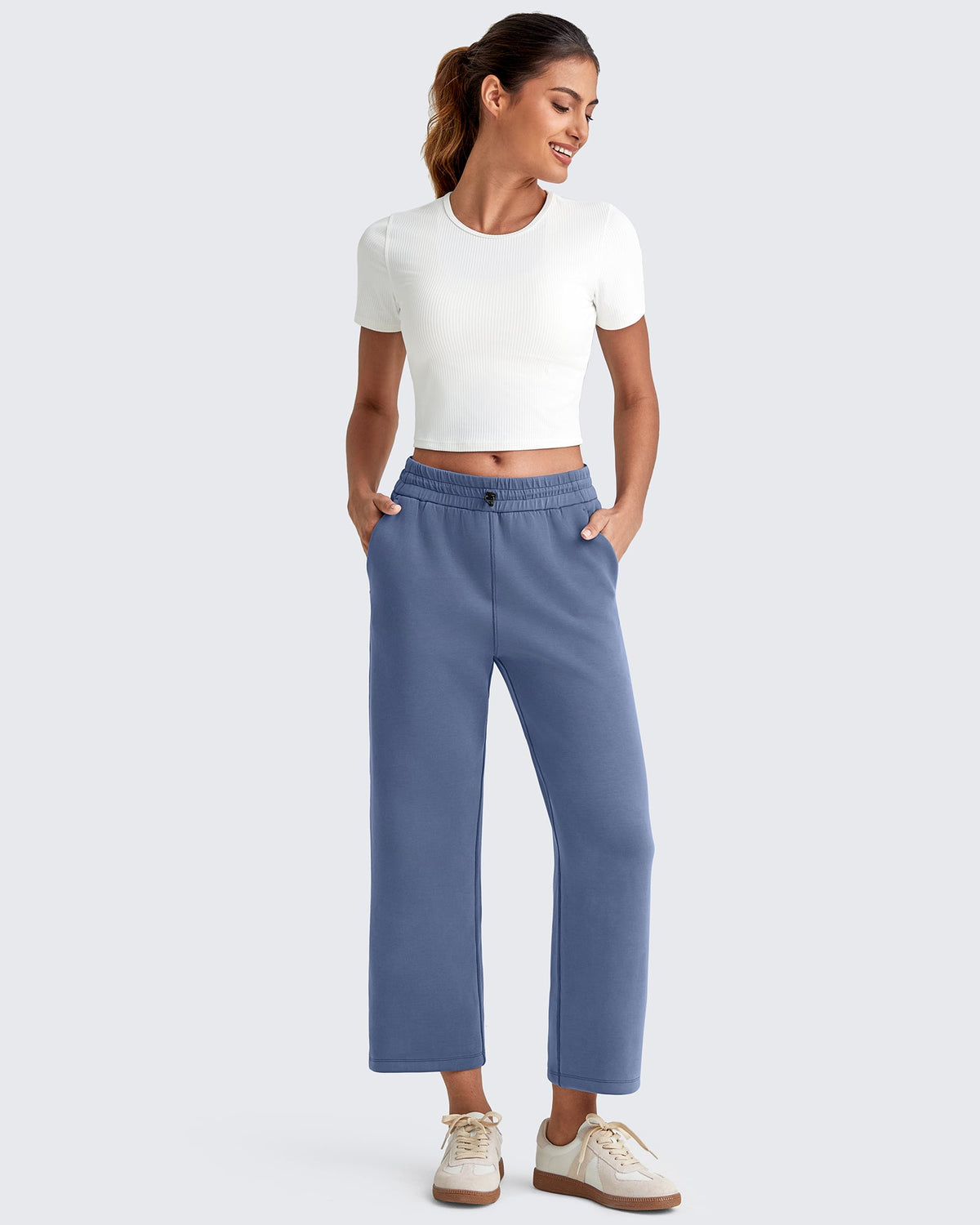 Smoofit High Waist Wide Leg Capris Pants 19''