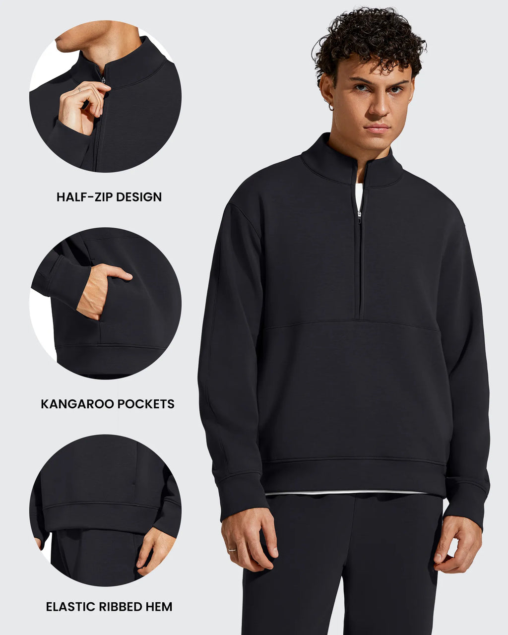Smoofit Men's Fleece Half Zip Pockets Mock Neck Sweatshirts