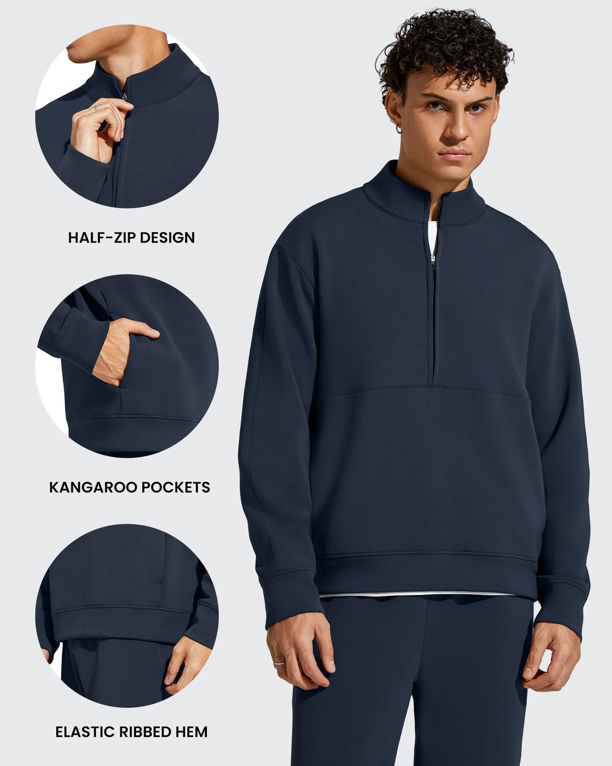 Smoofit Men's Fleece Half Zip Pockets Mock Neck Sweatshirts