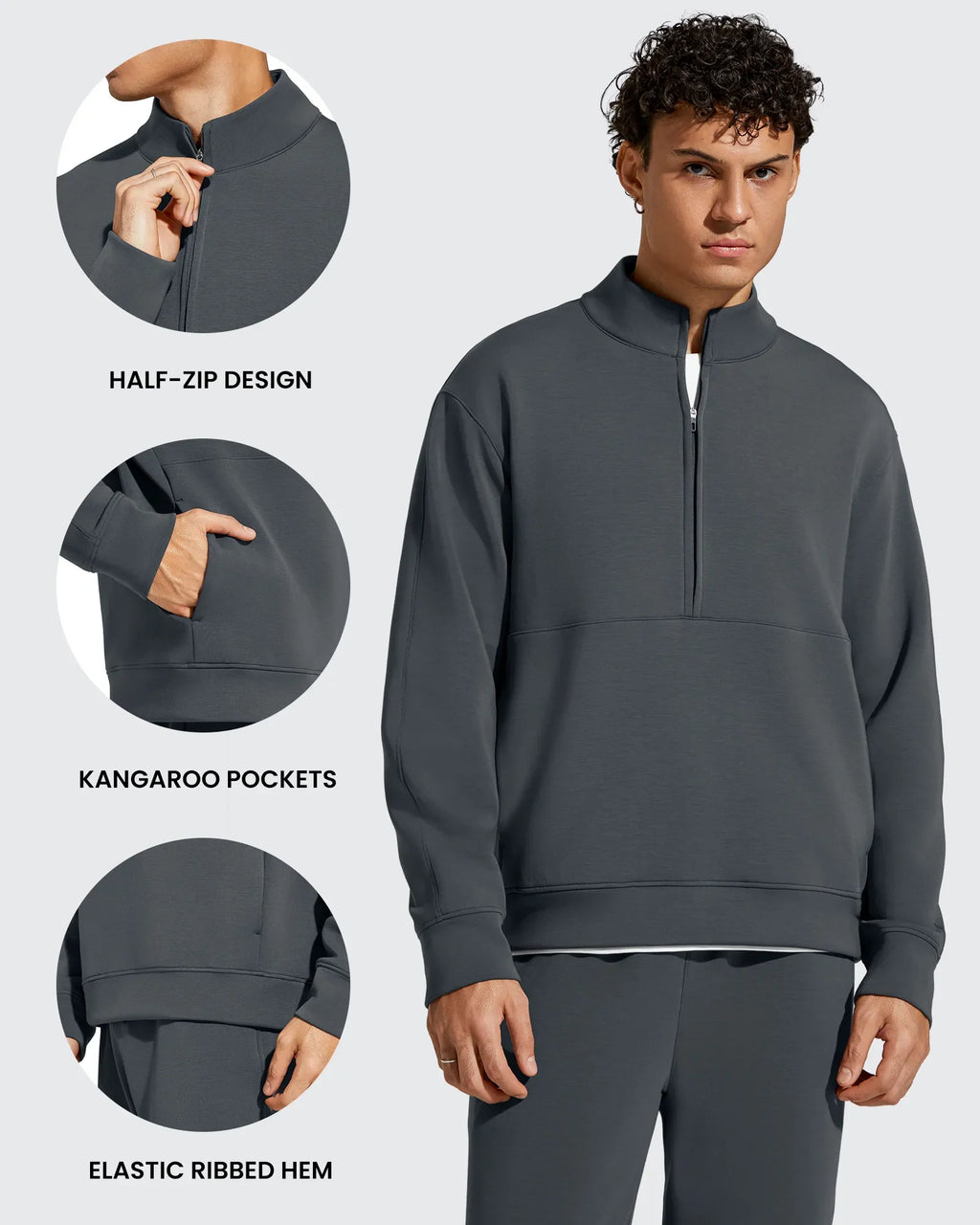 Smoofit Men's Fleece Half Zip Pockets Mock Neck Sweatshirts