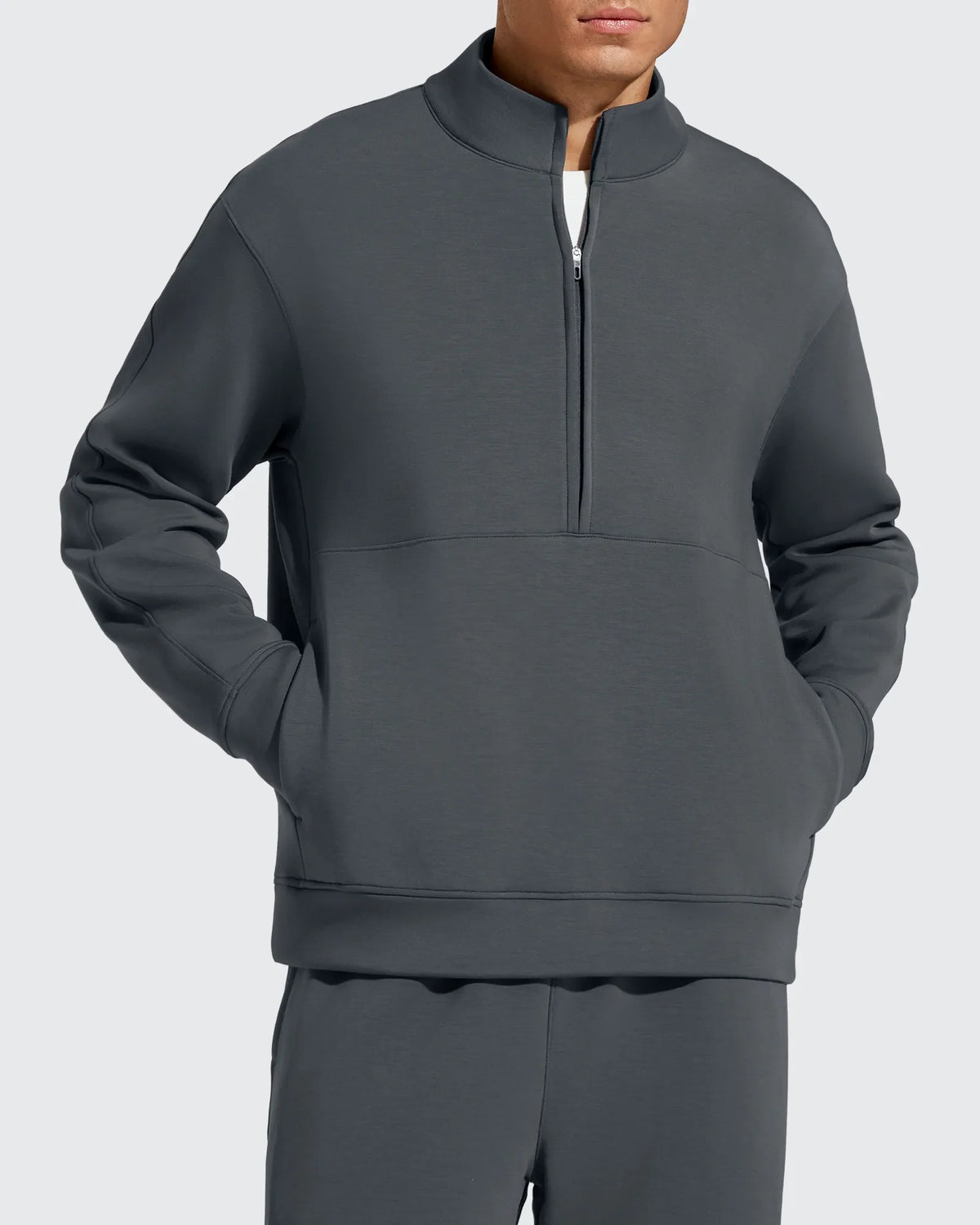 Smoofit Men's Fleece Half Zip Pockets Mock Neck Sweatshirts