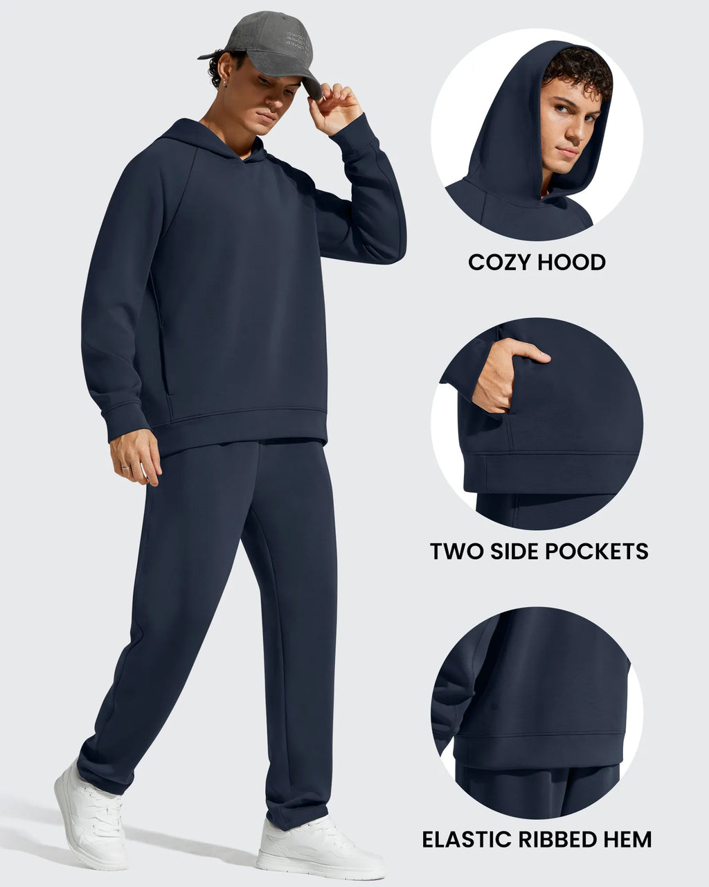 Smoofit Men's Fleece-Lined Pockets Hoodies Pullover Sweatshirts