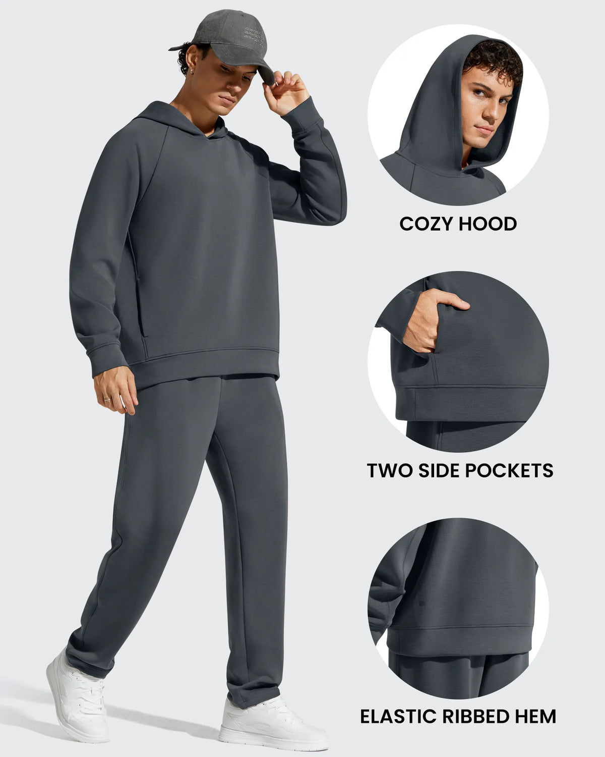 Smoofit Men's Fleece-Lined Pockets Hoodies Pullover Sweatshirts