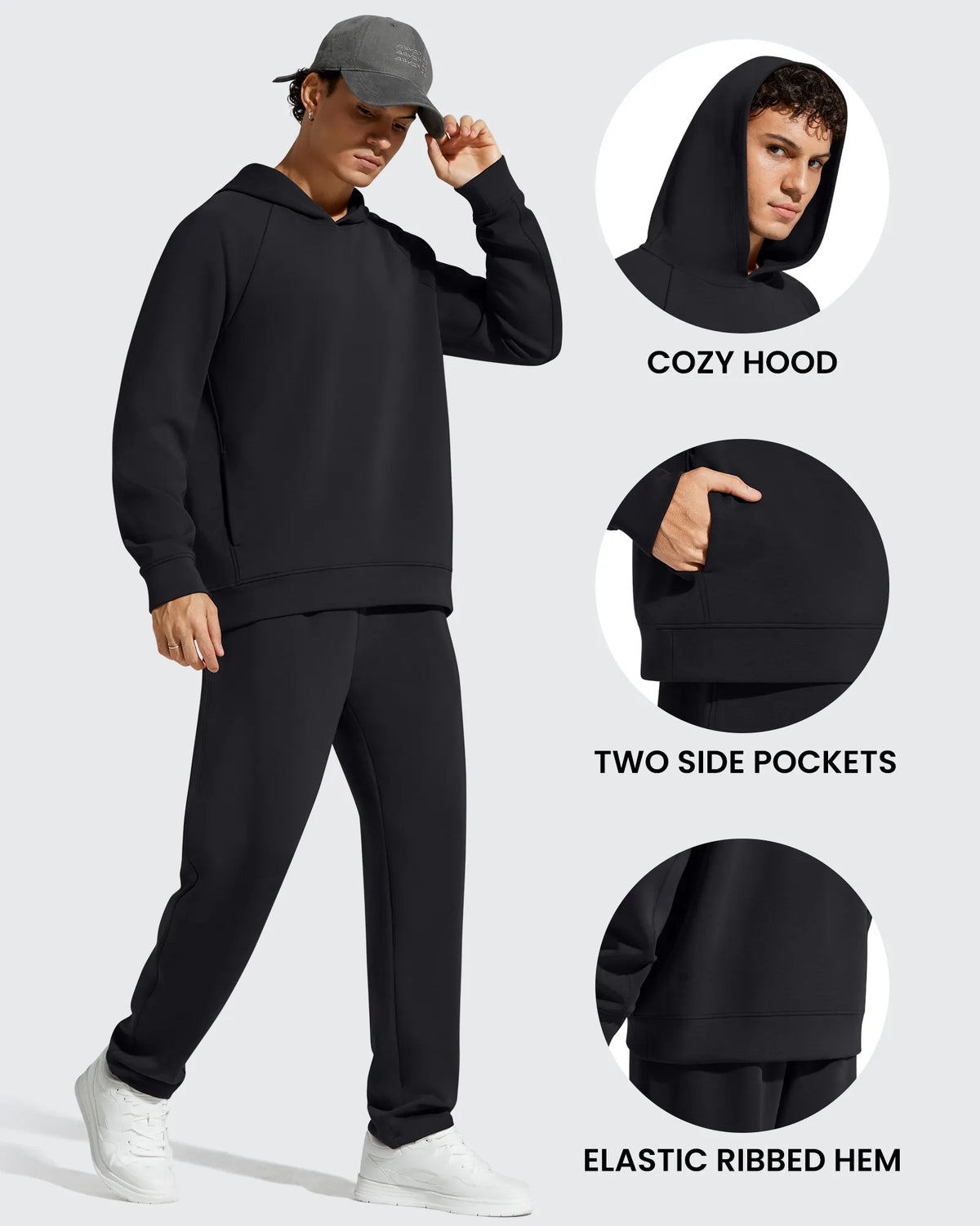 Smoofit Men's Fleece-Lined Pockets Hoodies Pullover Sweatshirts