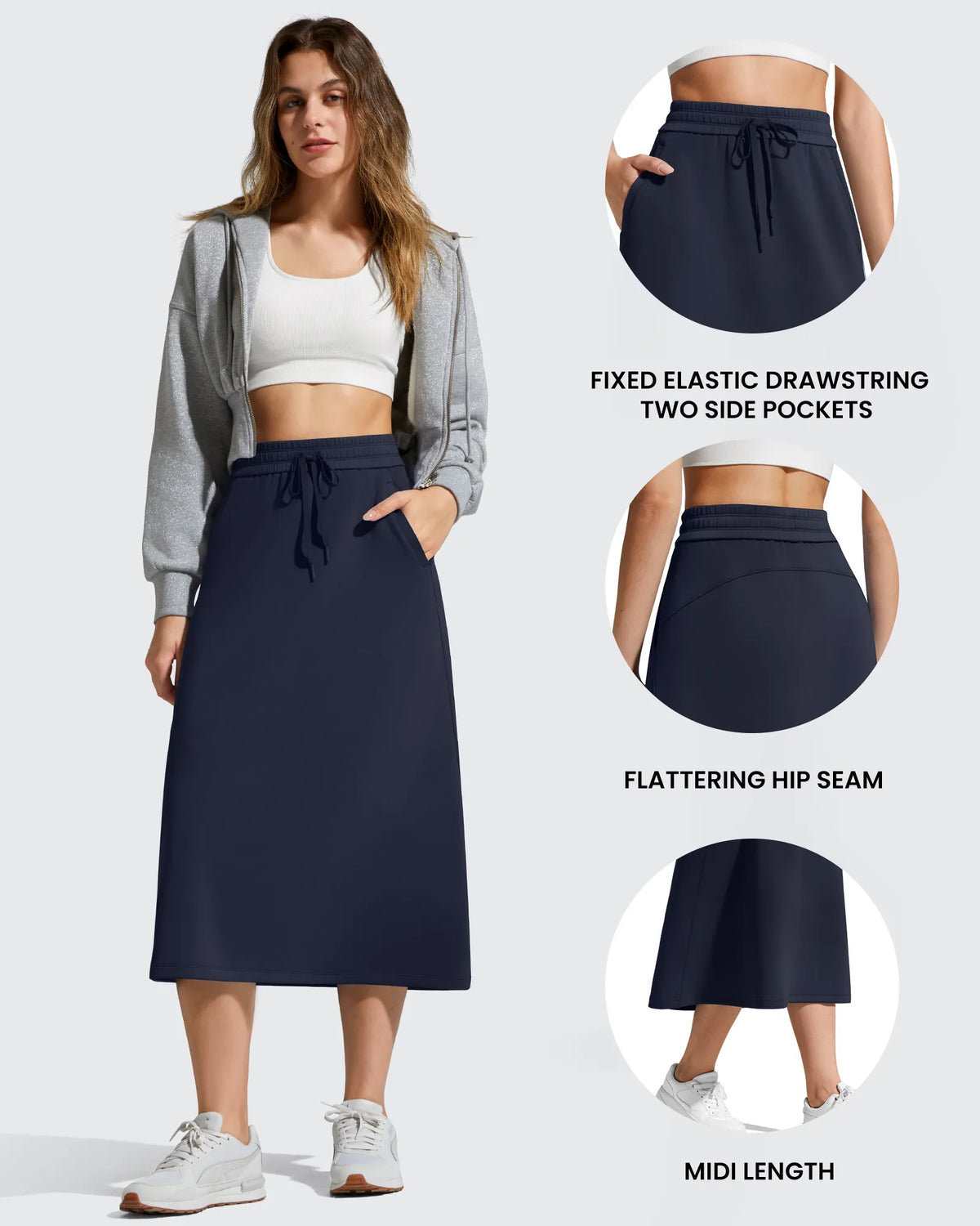 Smoofit Midi Drawstring A-line Maxi Long Skirt