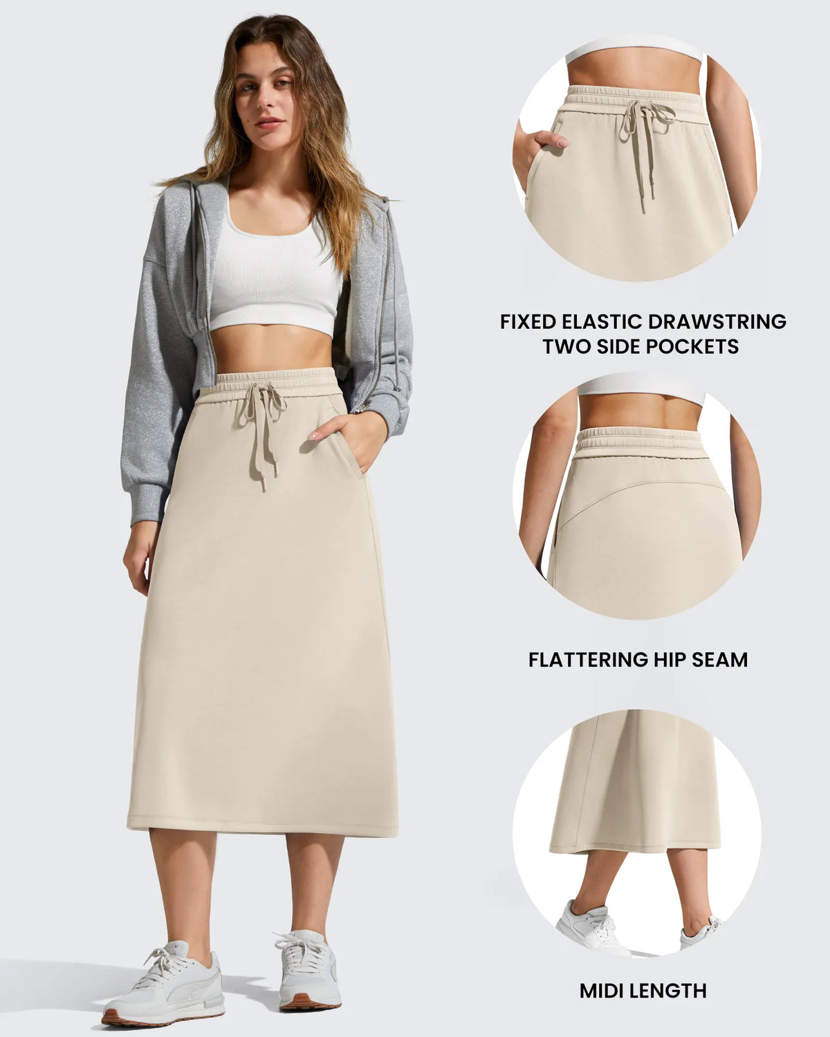 Smoofit Midi Drawstring A-line Maxi Long Skirt