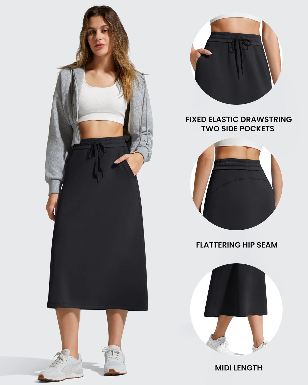 Smoofit Midi Drawstring A-line Maxi Long Skirt