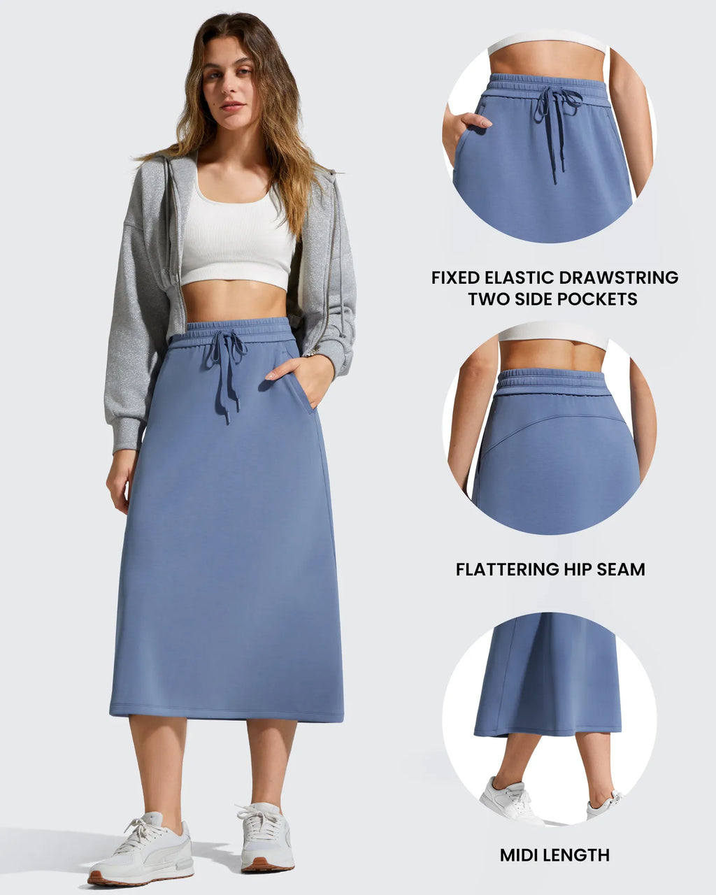 Smoofit Midi Drawstring A-line Maxi Long Skirt