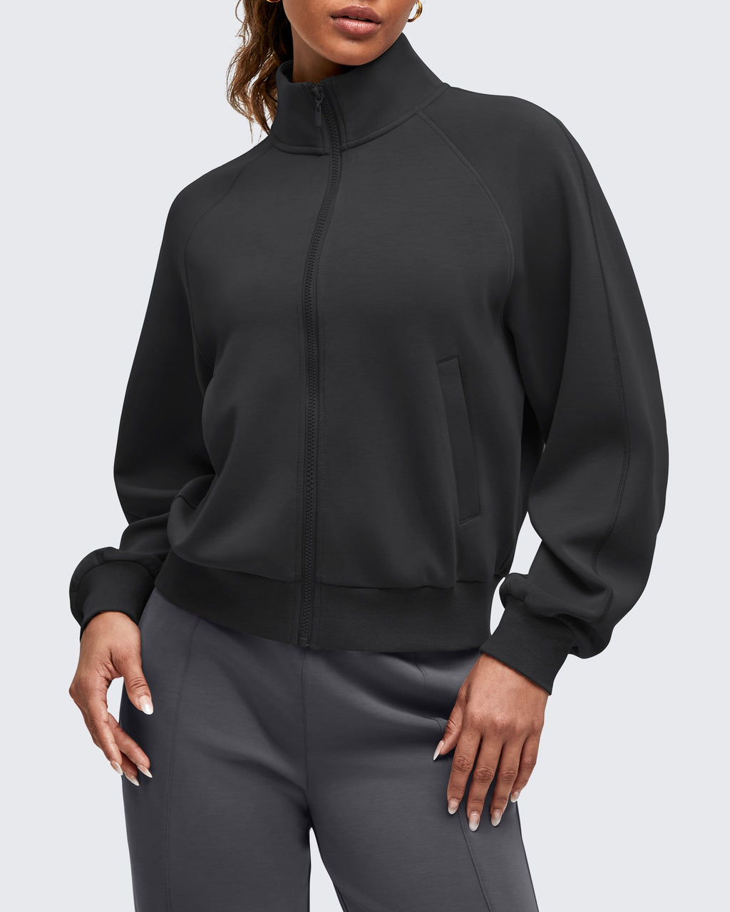Smoofit Mock Neck Zip Up Pockets Jackets