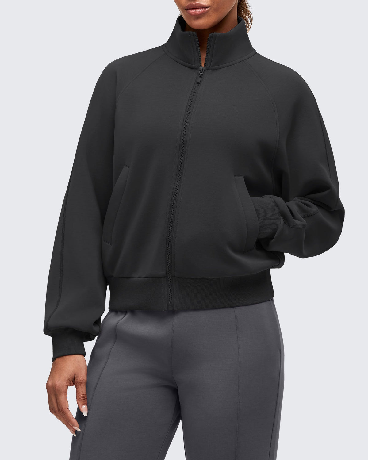 Smoofit Mock Neck Zip Up Pockets Jackets