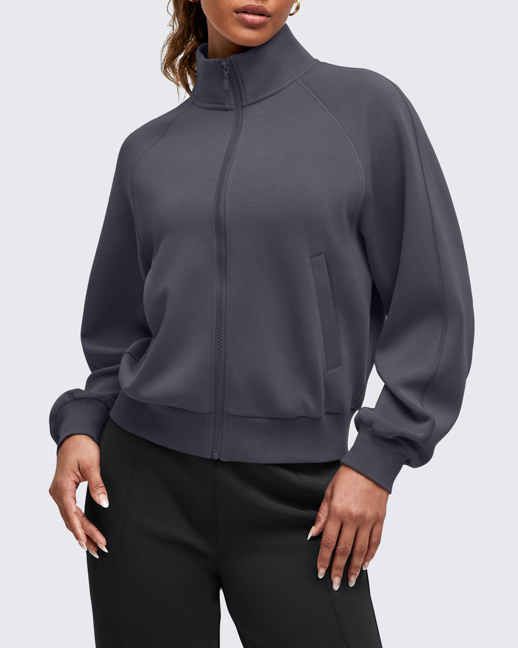 Smoofit Mock Neck Zip Up Pockets Jackets