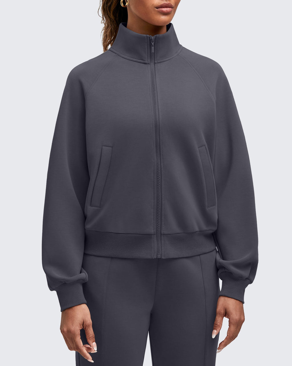 Smoofit Mock Neck Zip Up Pockets Jackets