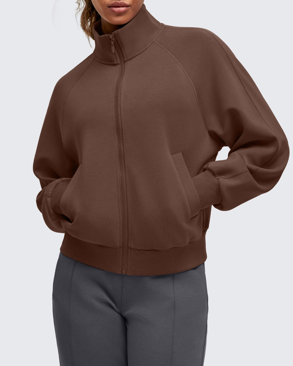 Smoofit Mock Neck Zip Up Pockets Jackets