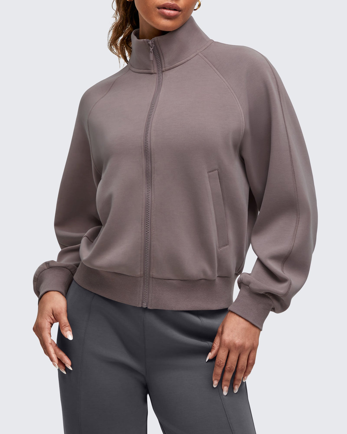 Smoofit Mock Neck Zip Up Pockets Jackets