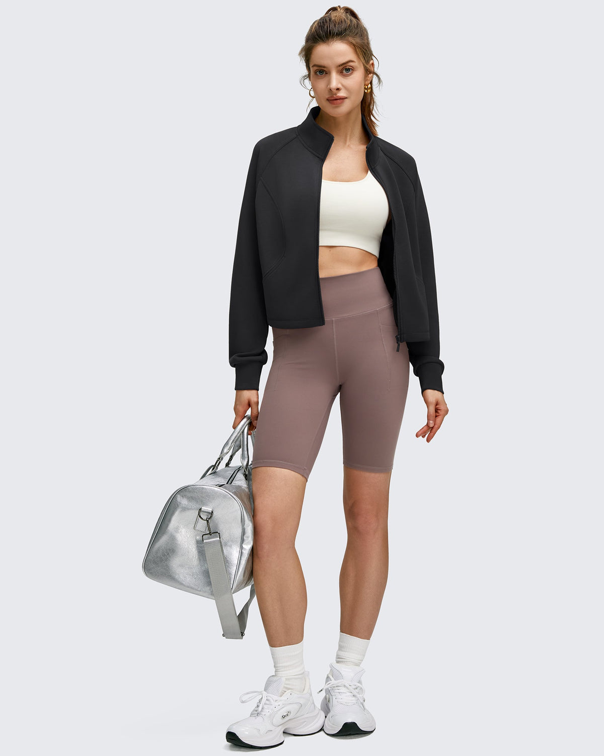 Smoofit Modal Zip Up Mock Neck Pockets Sweatshirts