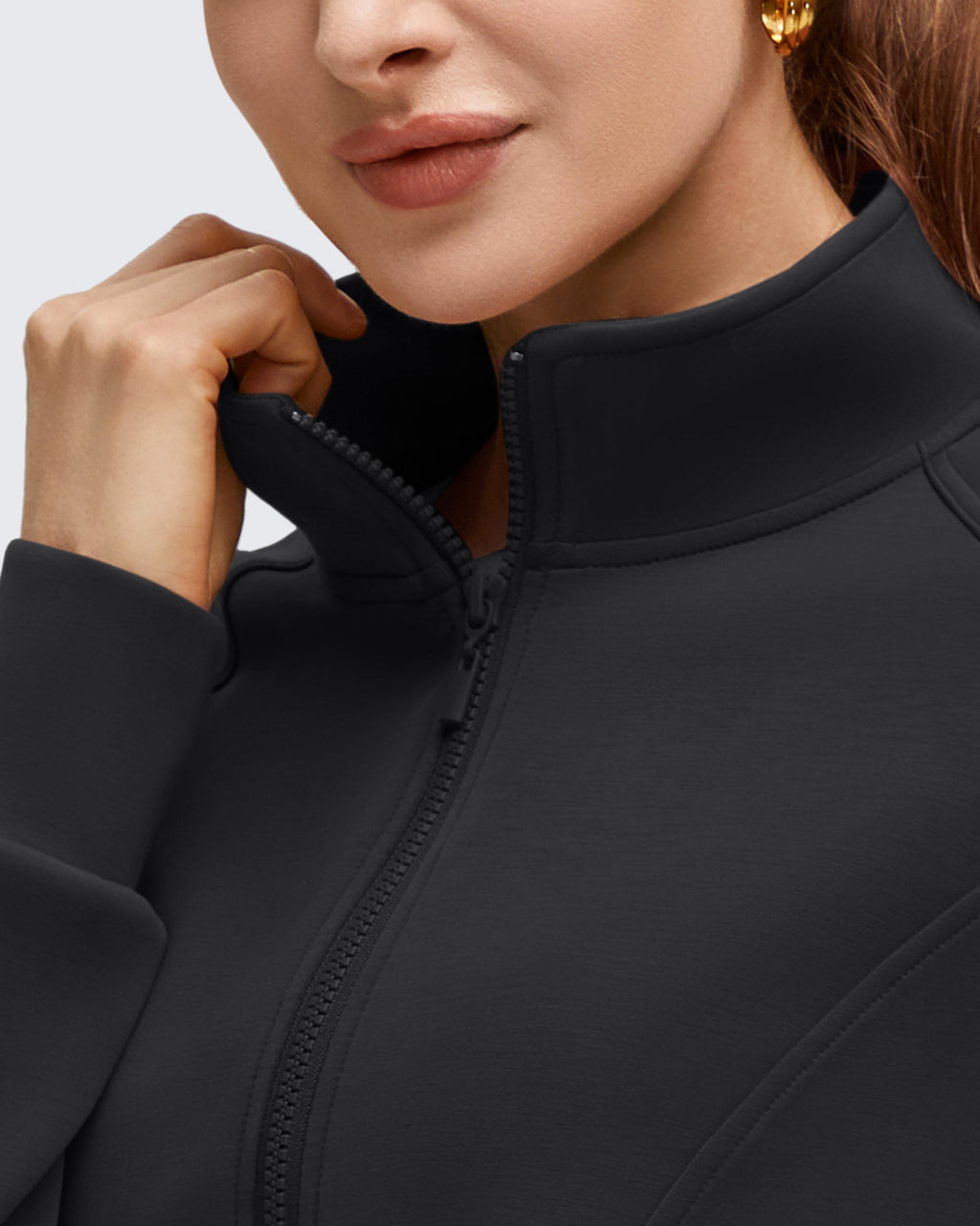 Smoofit Modal Zip Up Mock Neck Pockets Sweatshirts