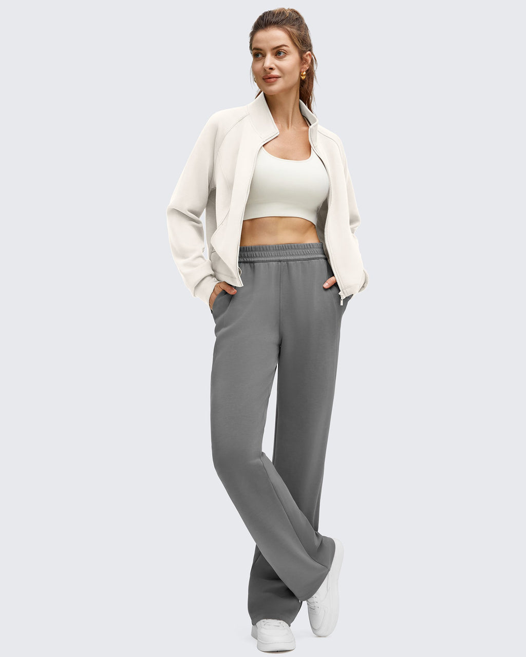 Smoofit Modal Zip Up Mock Neck Pockets Sweatshirts