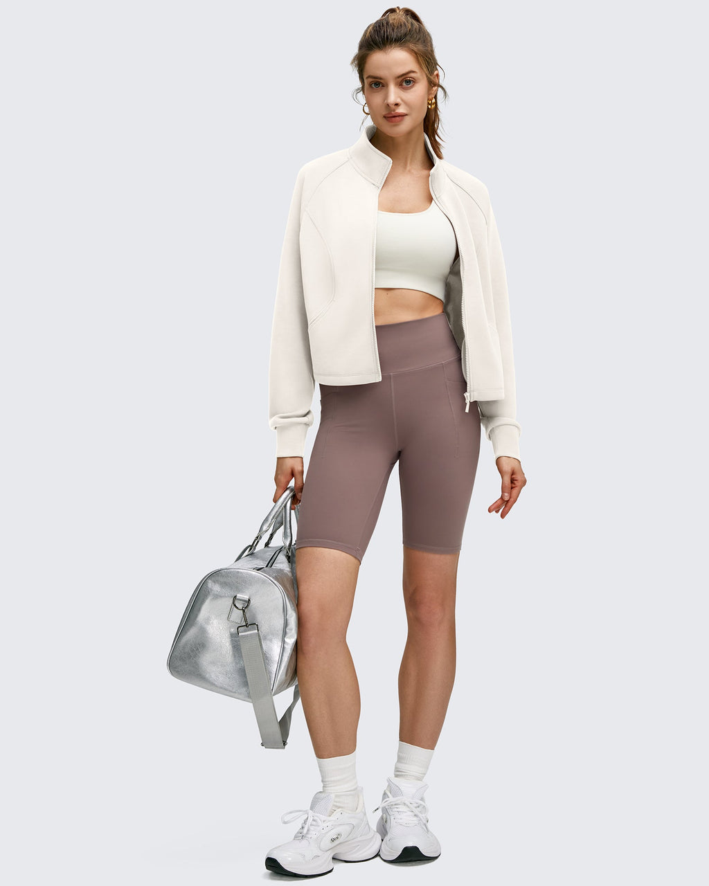 Smoofit Modal Zip Up Mock Neck Pockets Sweatshirts