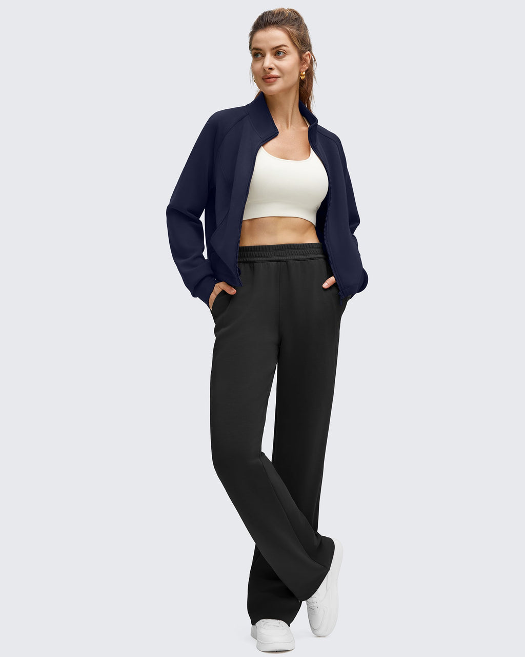 Smoofit Modal Zip Up Mock Neck Pockets Sweatshirts