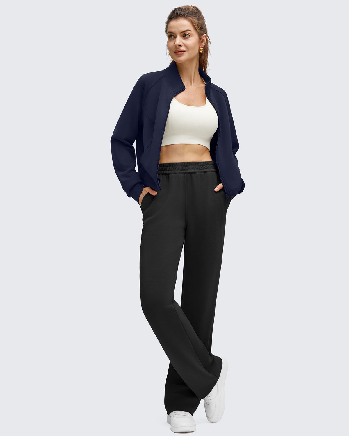Smoofit Modal Zip Up Mock Neck Pockets Sweatshirts