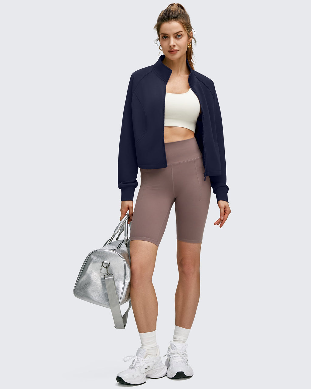 Smoofit Modal Zip Up Mock Neck Pockets Sweatshirts