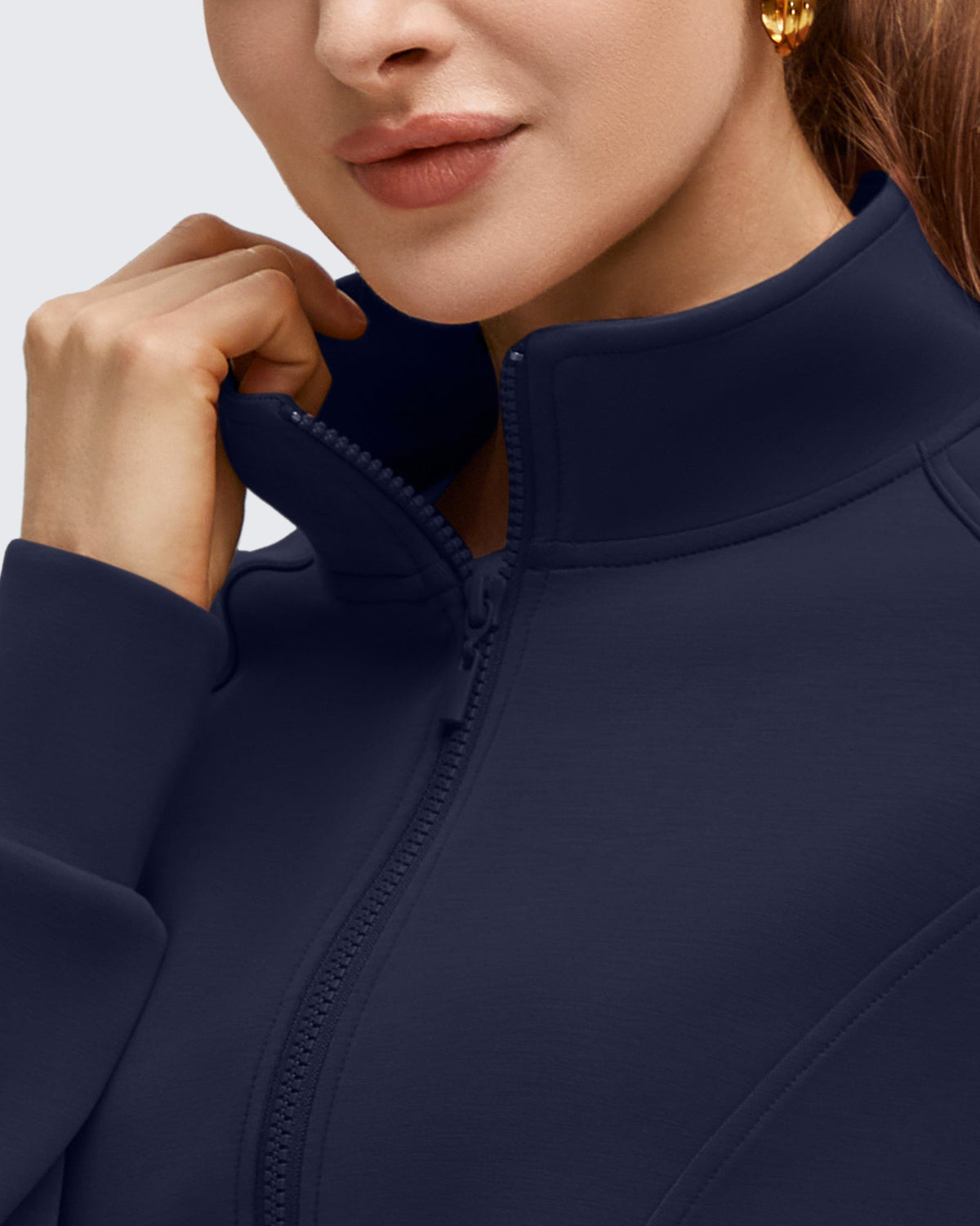 Smoofit Modal Zip Up Mock Neck Pockets Sweatshirts