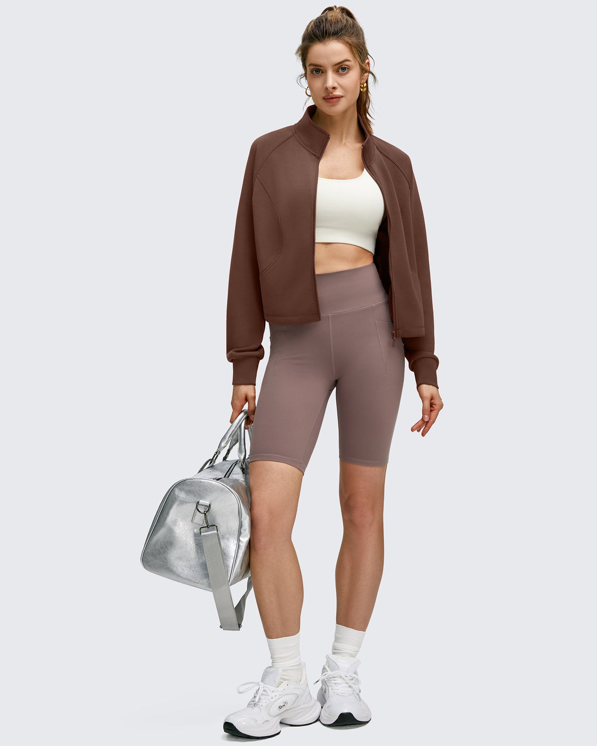Smoofit Modal Zip Up Mock Neck Pockets Sweatshirts