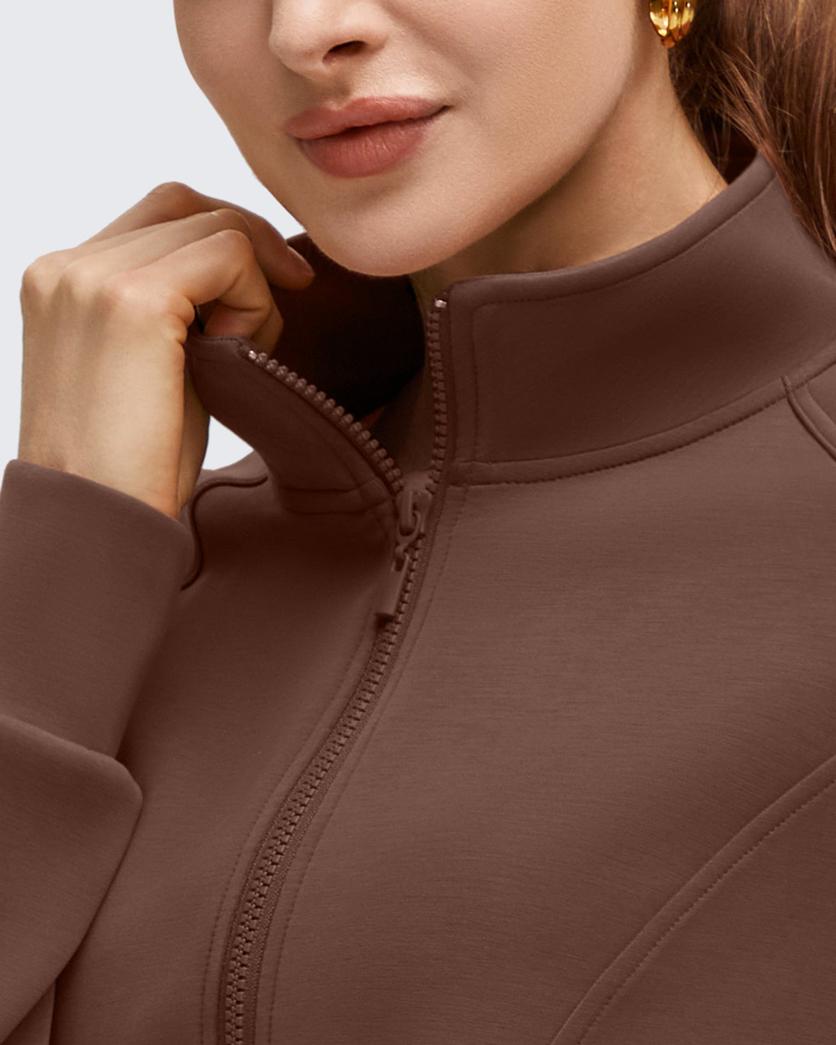 Smoofit Modal Zip Up Mock Neck Pockets Sweatshirts