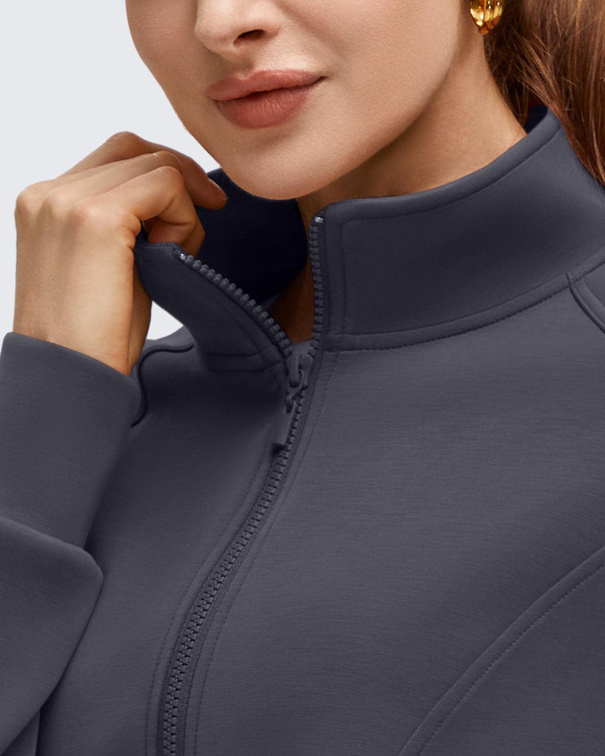 Smoofit Modal Zip Up Mock Neck Pockets Sweatshirts