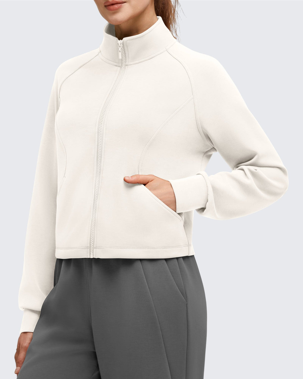 Smoofit Modal Zip Up Mock Neck Pockets Sweatshirts