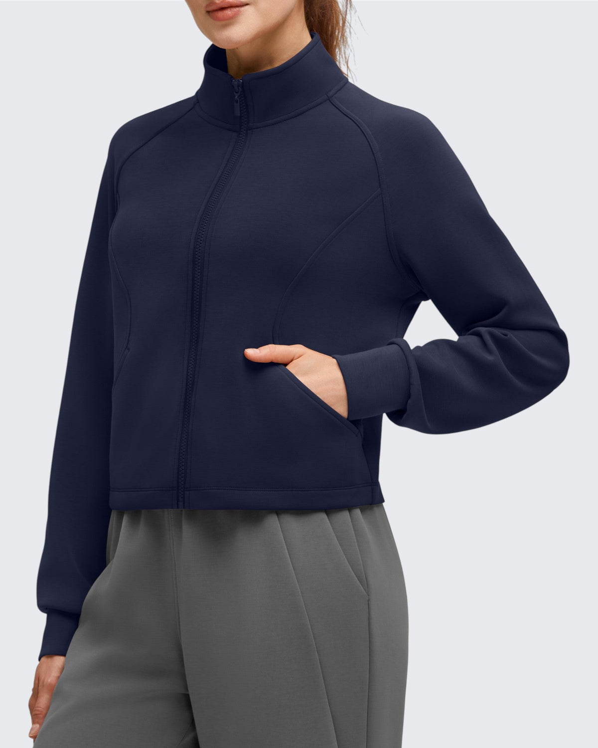 Smoofit Modal Zip Up Mock Neck Pockets Sweatshirts