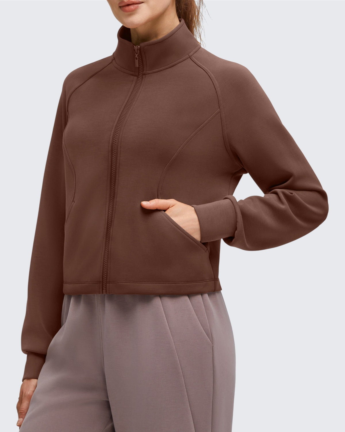 Smoofit Modal Zip Up Mock Neck Pockets Sweatshirts