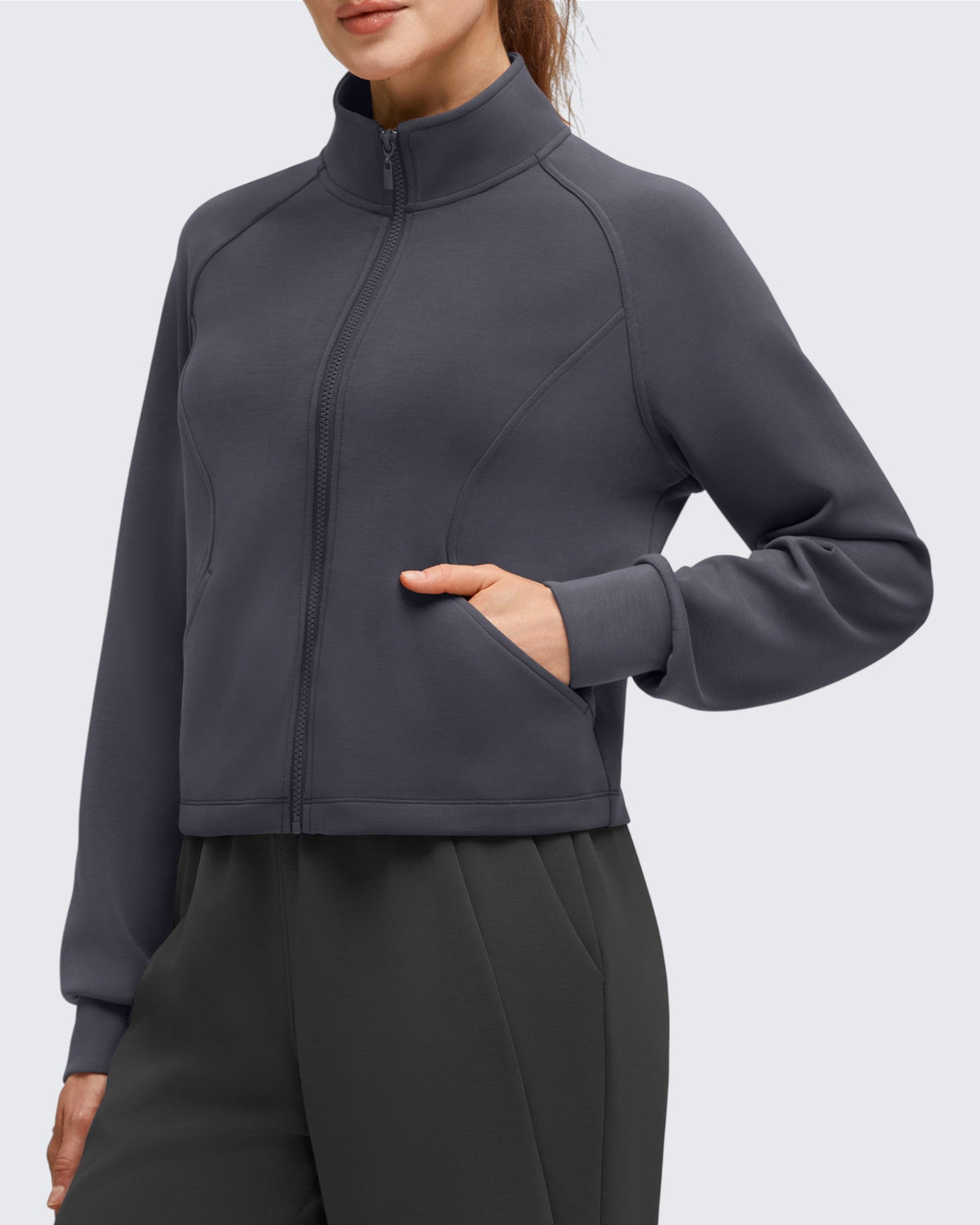 Smoofit Modal Zip Up Mock Neck Pockets Sweatshirts