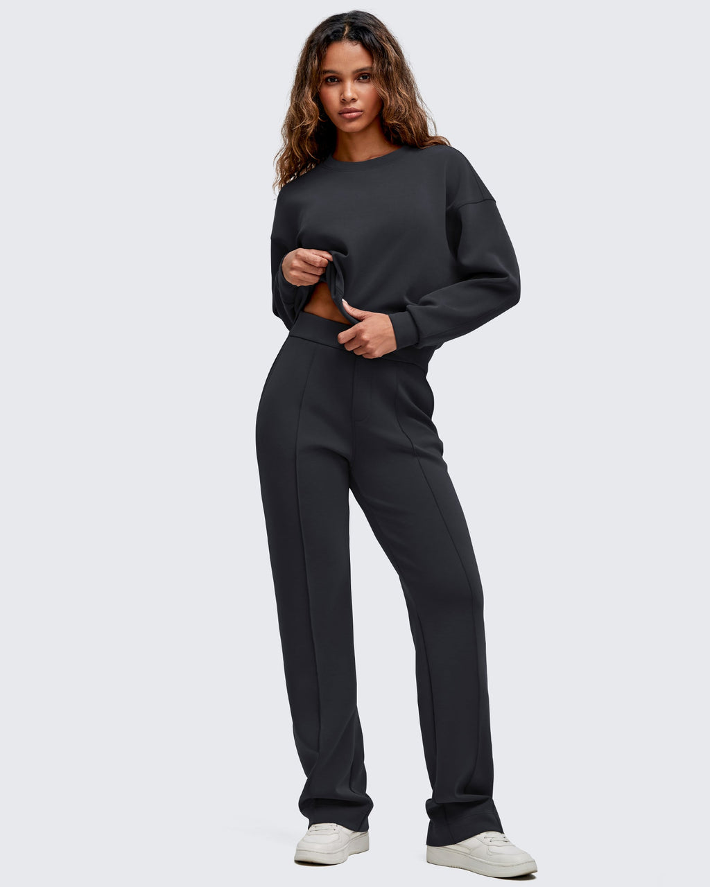 Smoofit Straight Leg Elastic High Waist Dress Pants