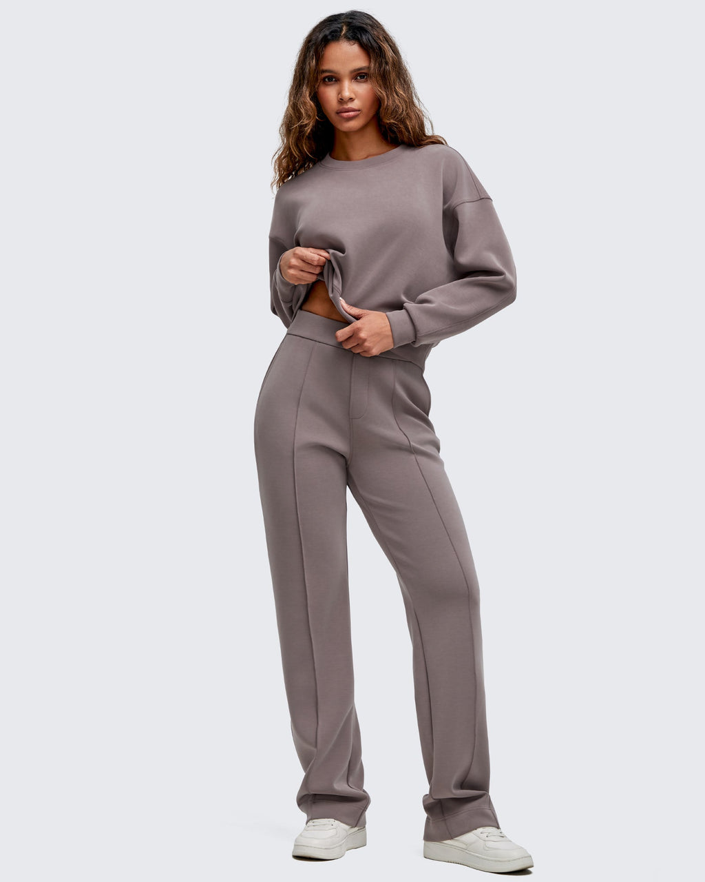Smoofit Straight Leg Elastic High Waist Dress Pants