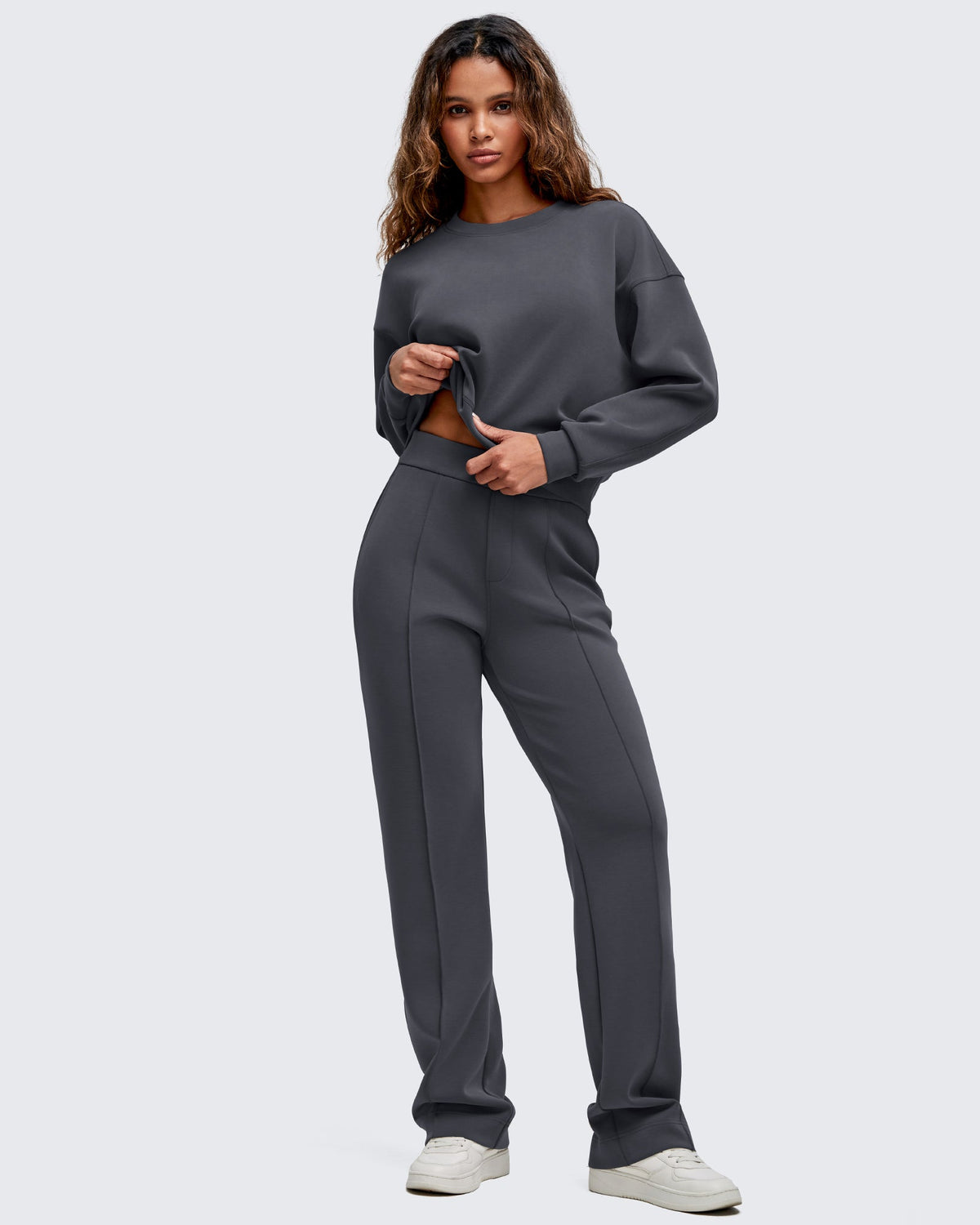 Smoofit Straight Leg Elastic High Waist Dress Pants