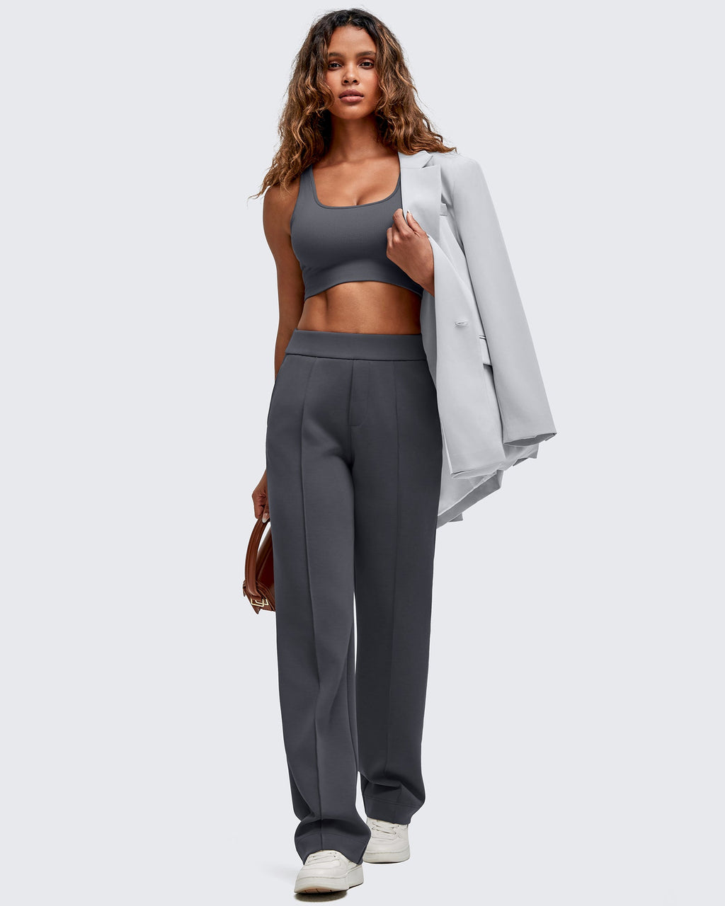 Smoofit Straight Leg Elastic High Waist Dress Pants