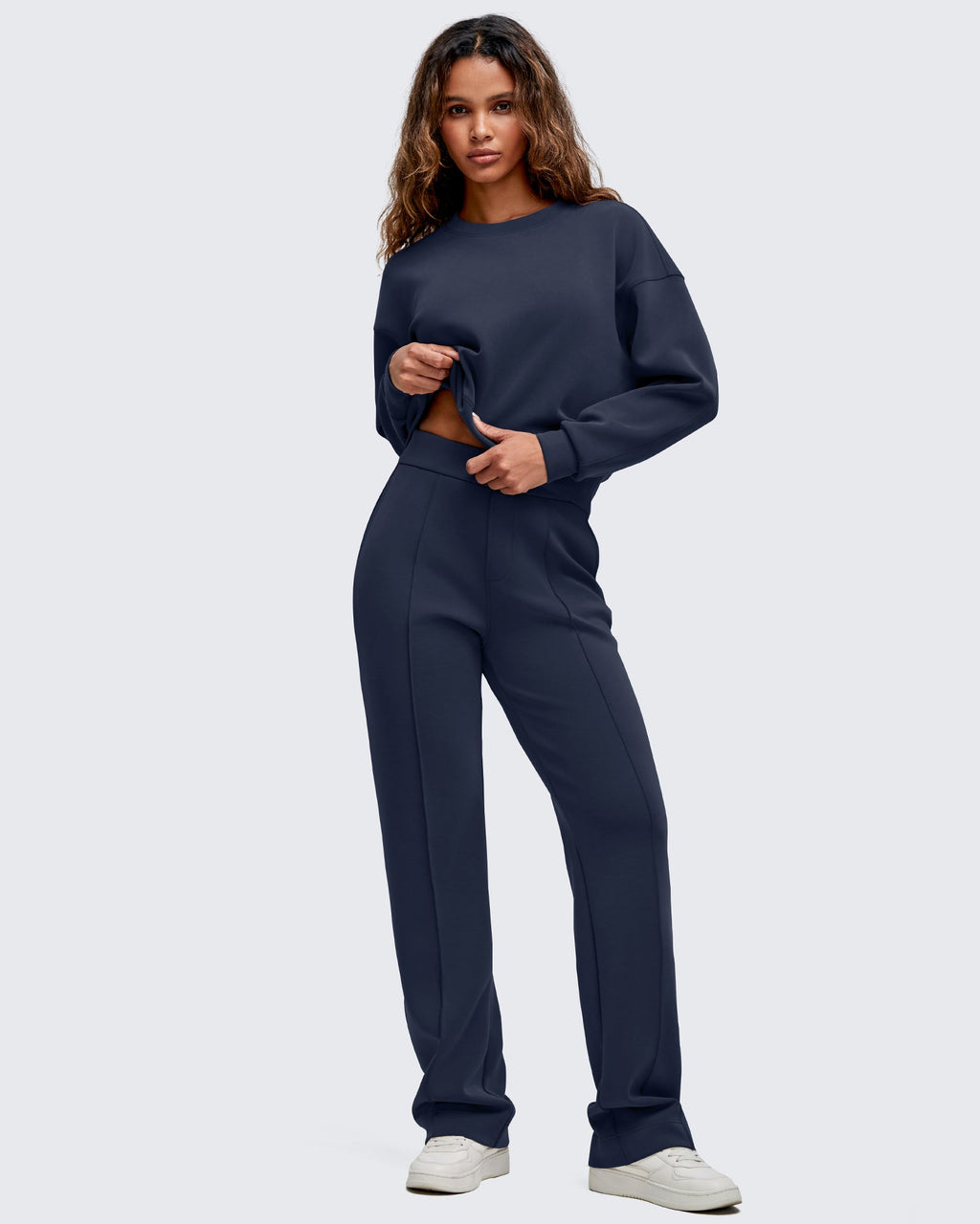 Smoofit Straight Leg Elastic High Waist Dress Pants