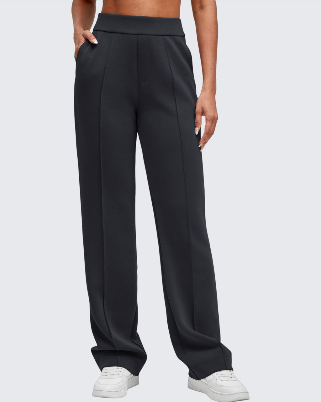Smoofit Straight Leg Elastic High Waist Dress Pants