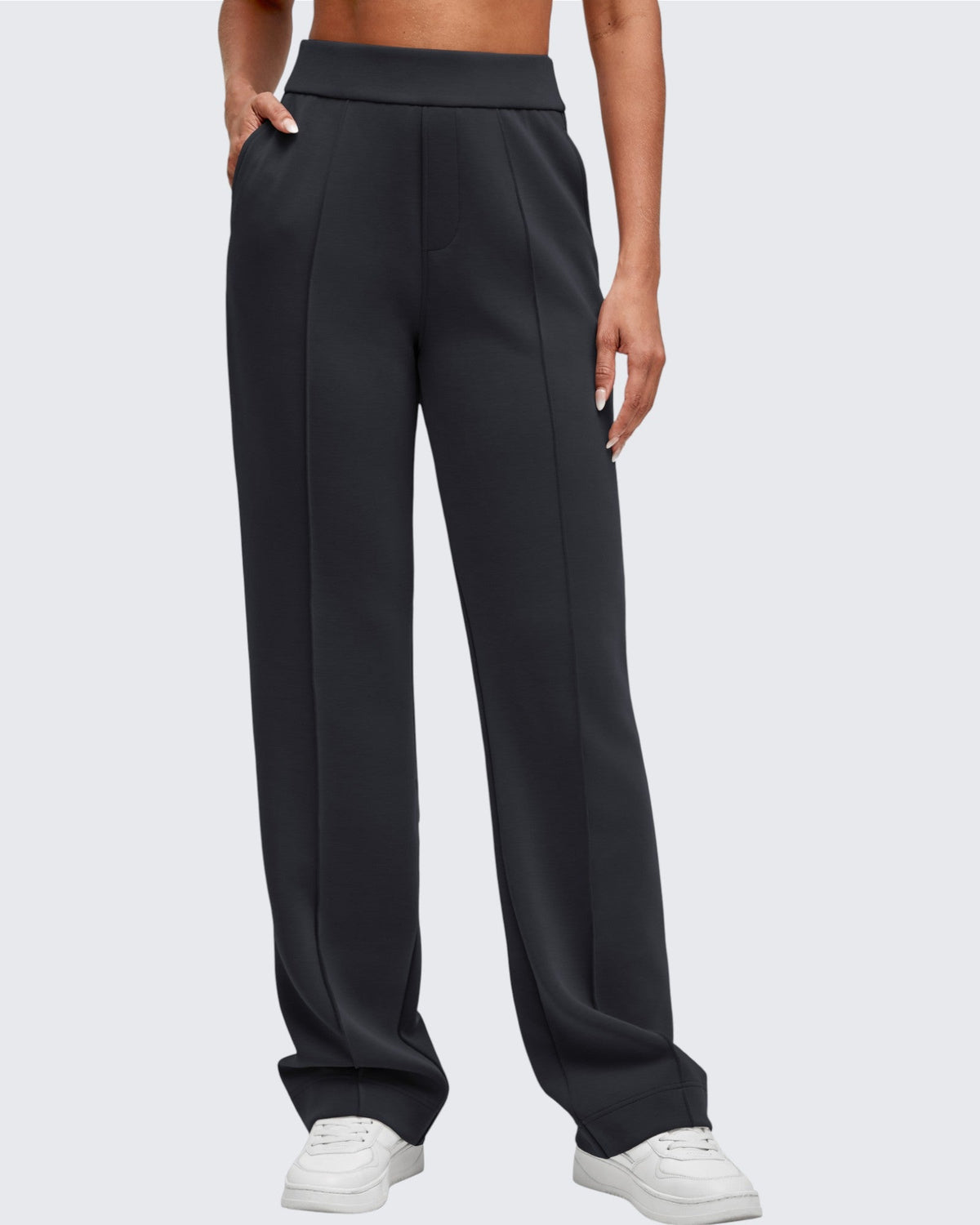 Smoofit Straight Leg Elastic High Waist Dress Pants