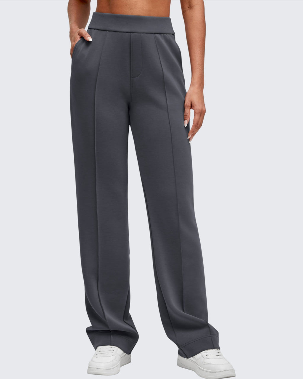 Smoofit Straight Leg Elastic High Waist Dress Pants