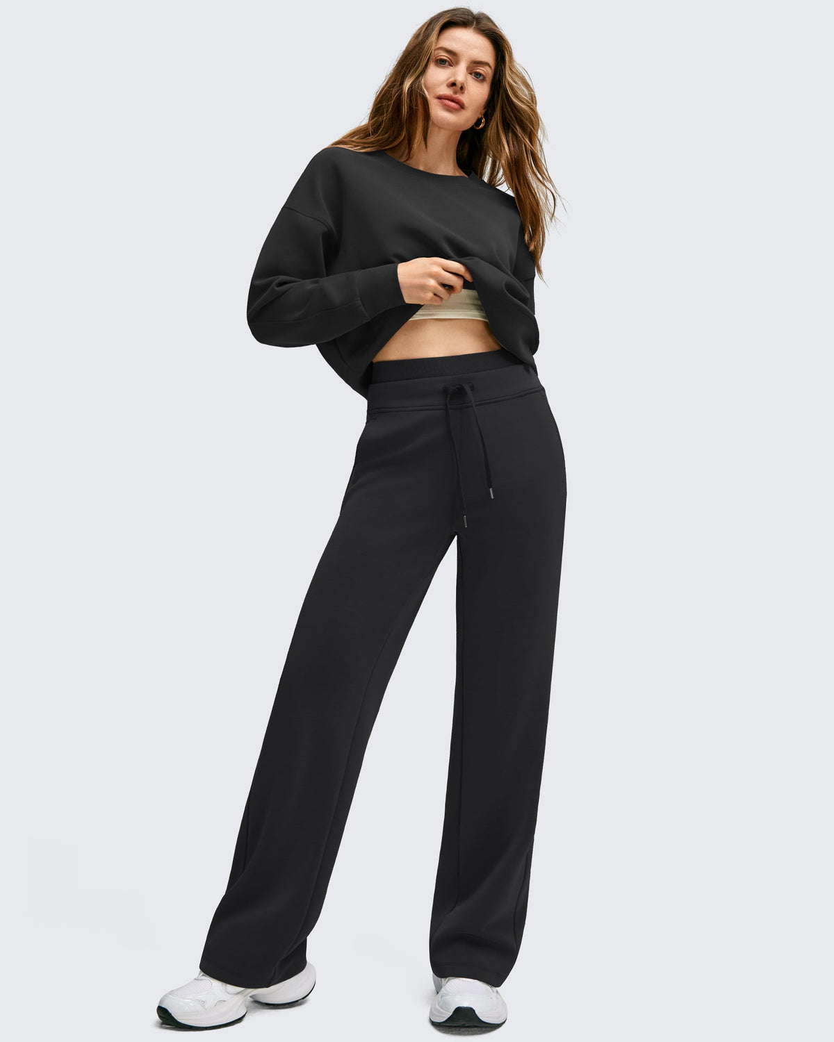 Smoofit Wide Leg Drawstring Double Layer Waist Pants