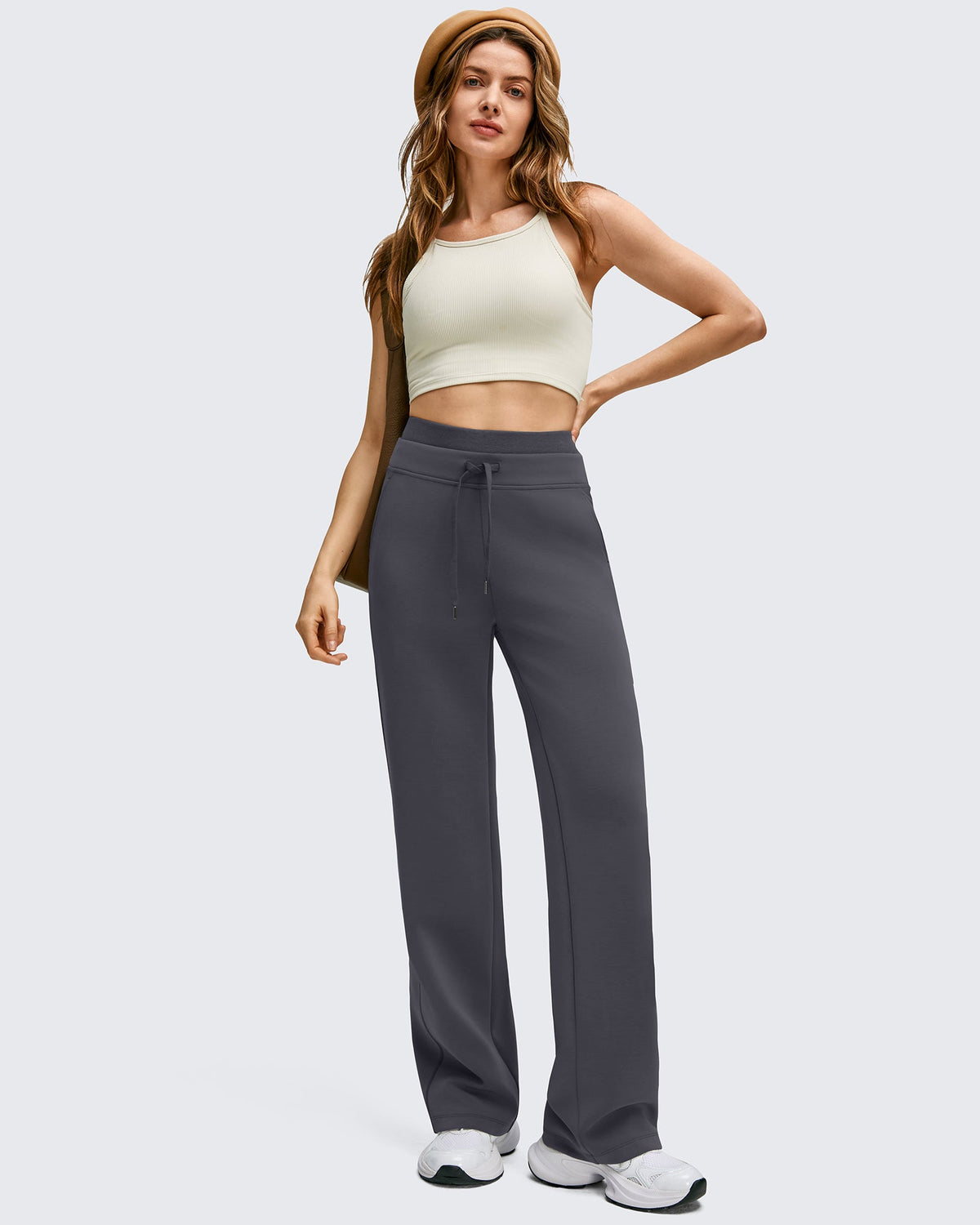Smoofit Wide Leg Drawstring Double Layer Waist Pants