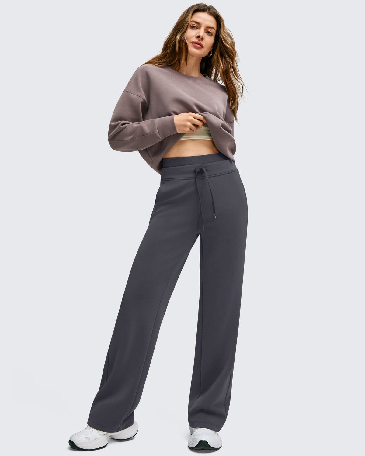 Smoofit Wide Leg Drawstring Double Layer Waist Pants