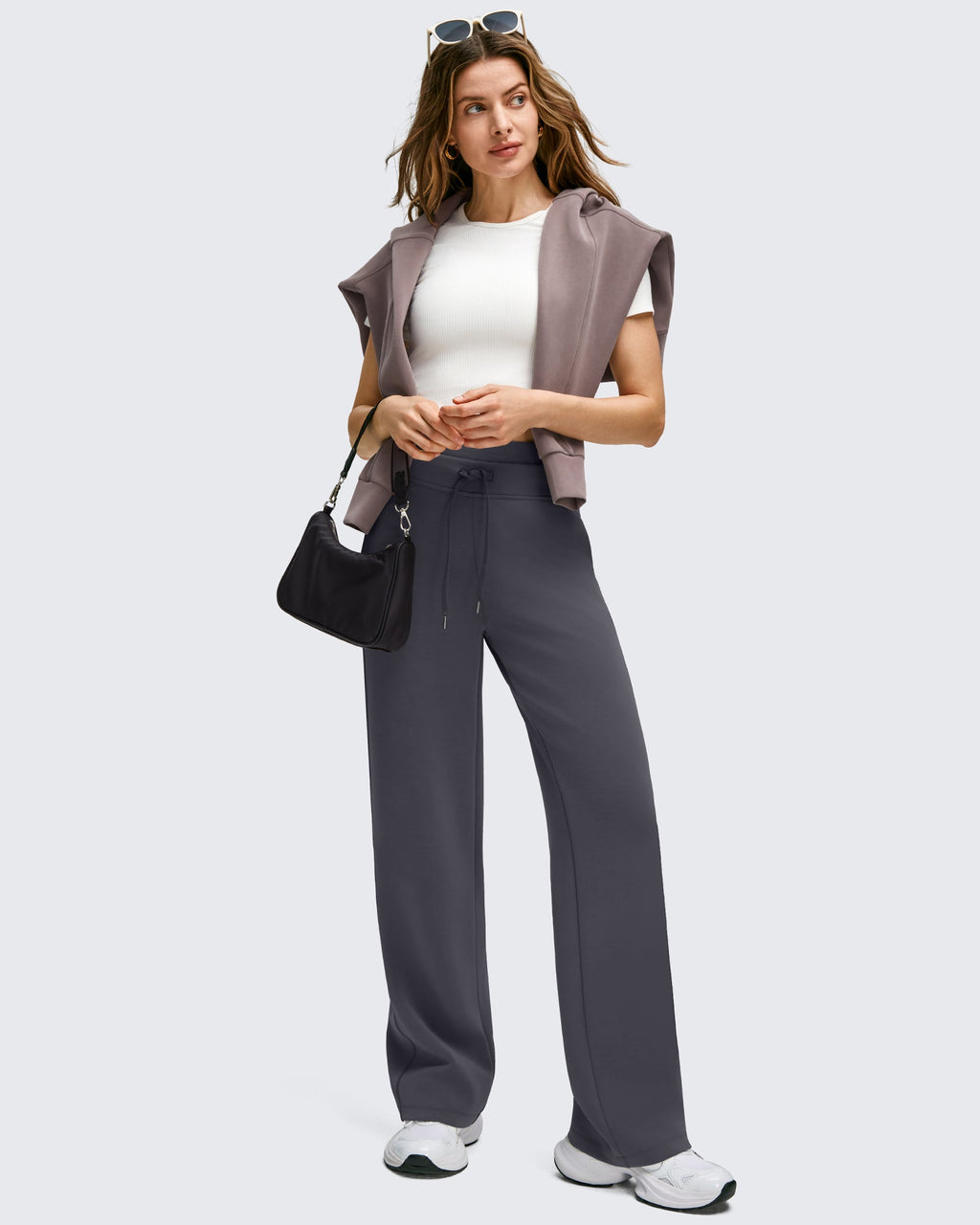 Smoofit Wide Leg Drawstring Double Layer Waist Pants