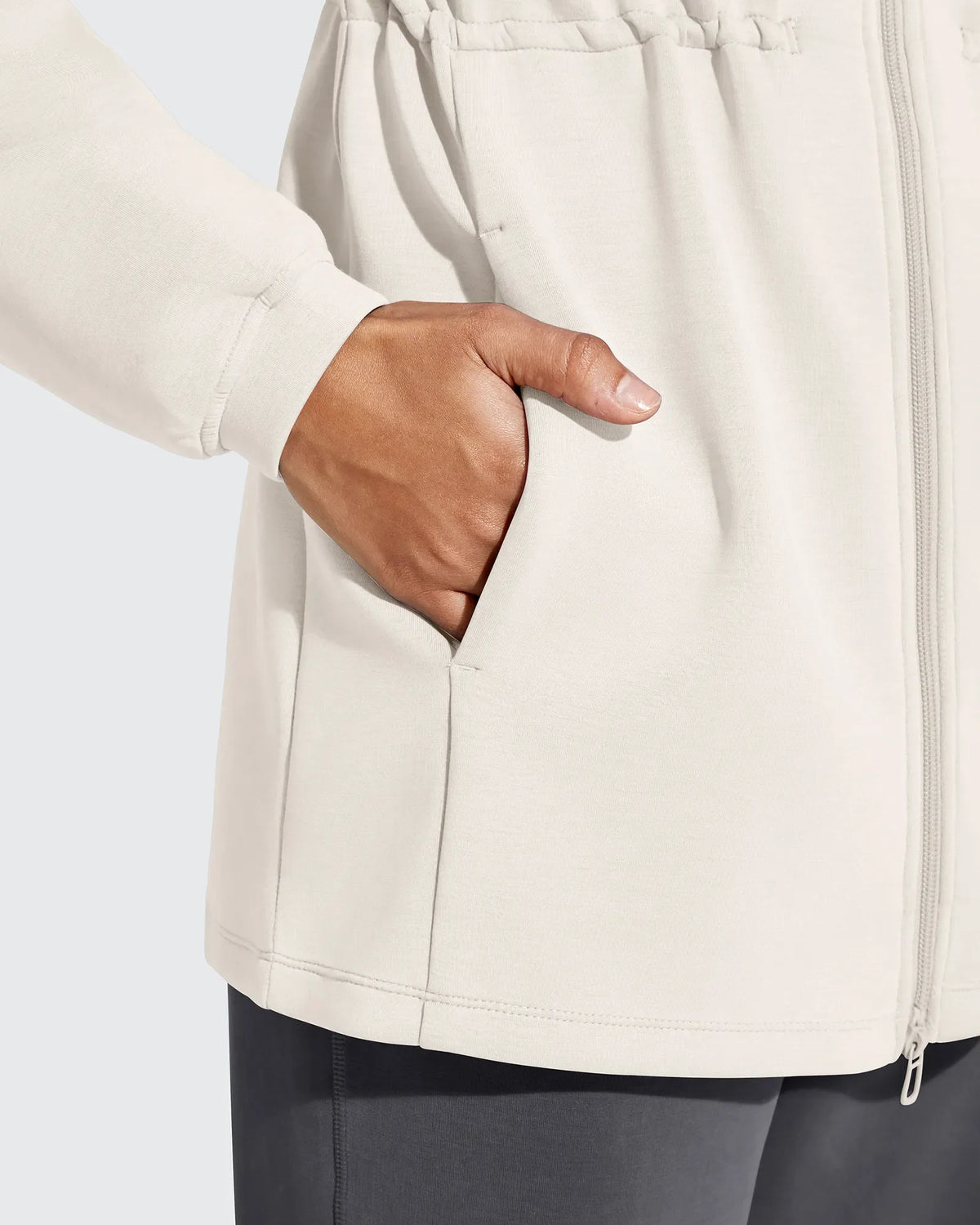 Smoofit Zip Up Pockets Long Cinch Waist Jackets